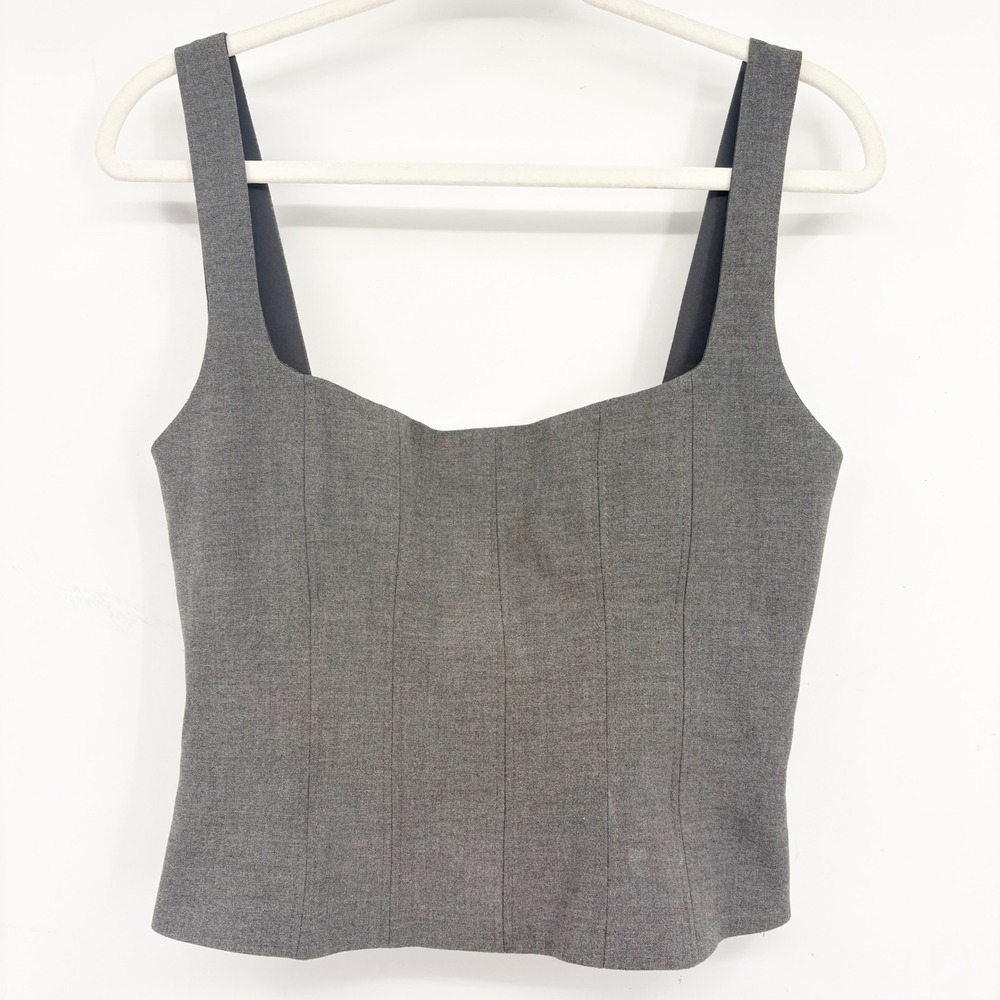 Zara Womens Office Siren Grey Structured Seamed Minimalist Corset Top Size M - Picture 2 of 8